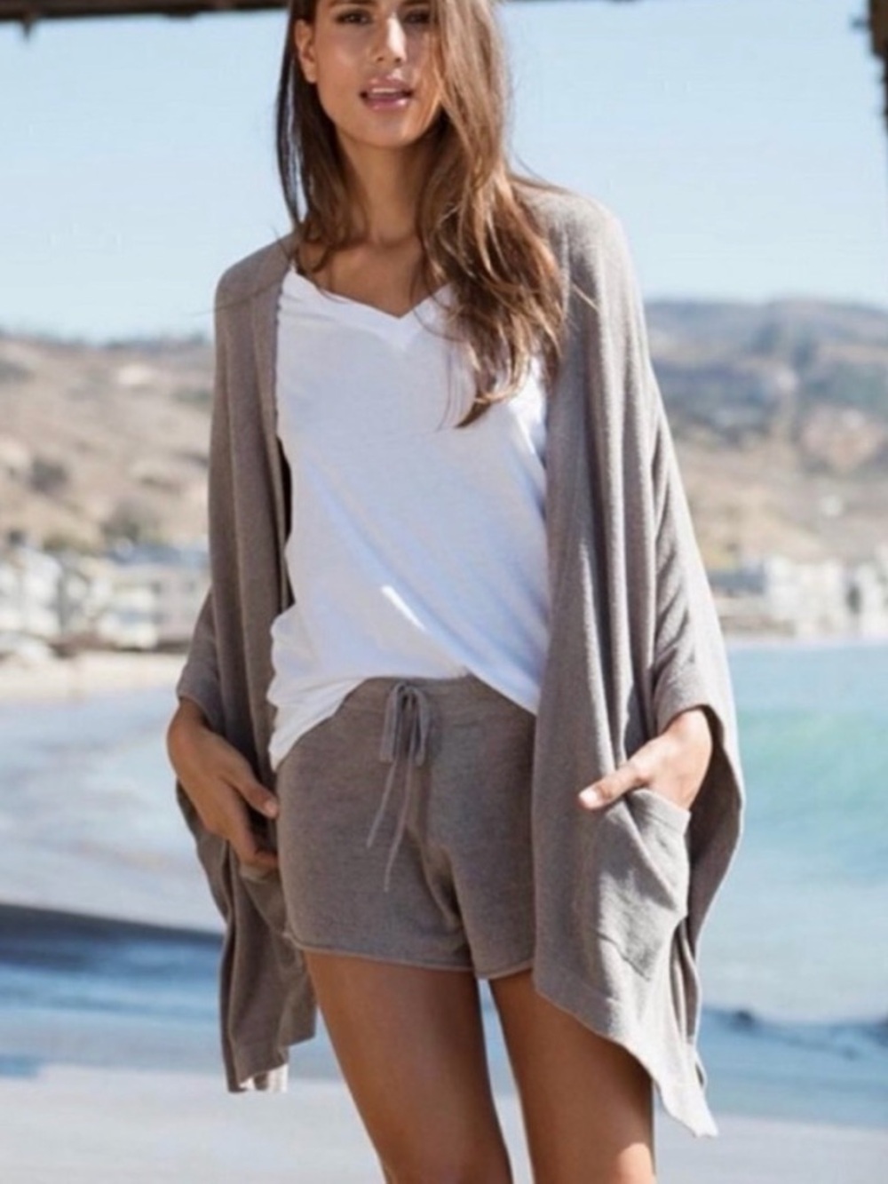 Barefoot Dreams CozyChic Ultra Lite Kimono Wrap in Beach Rock Cardigan